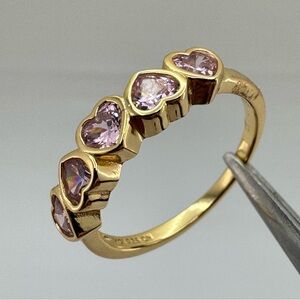 Sterling Silver Gold Vermeil Pink Heart CZ Eternity Band Ring Size 5